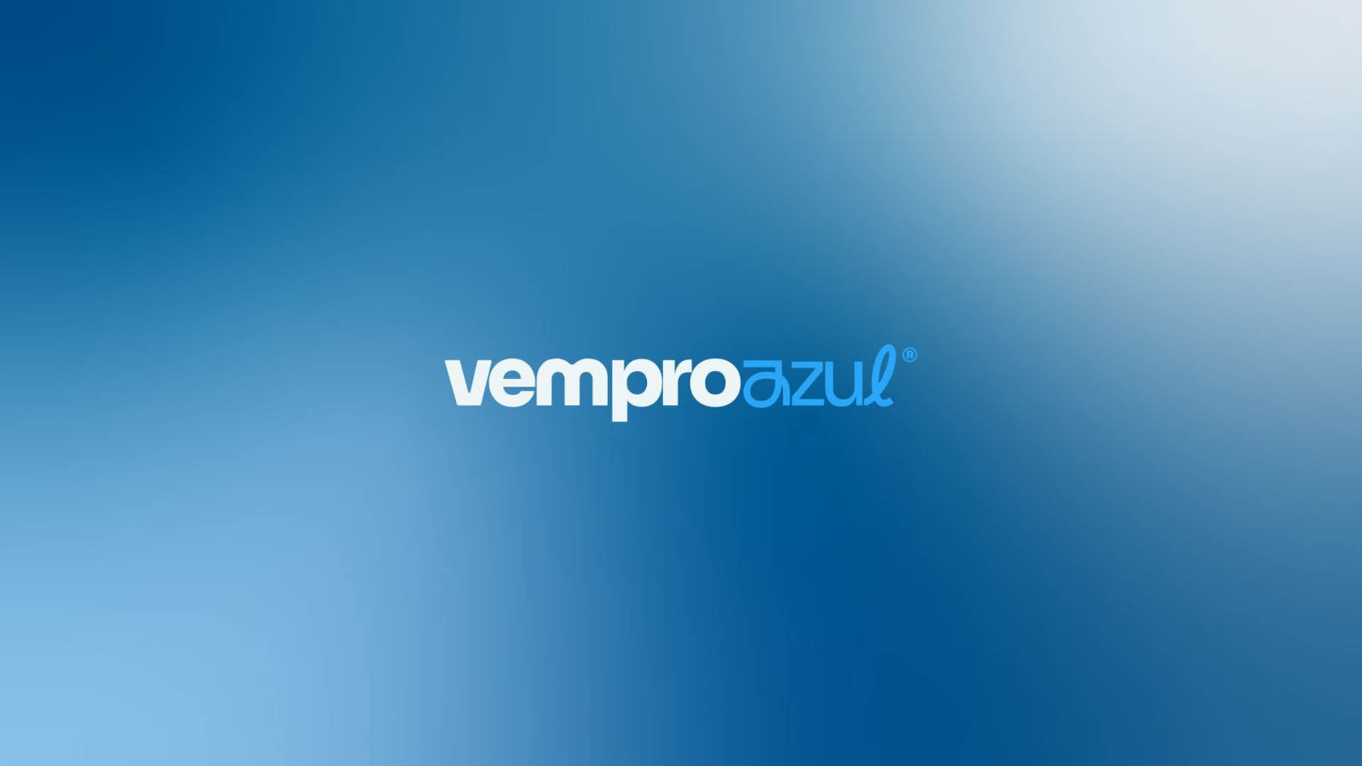 Fundo em degradê azul com o logotipo branco do VemproAzul centralizado.